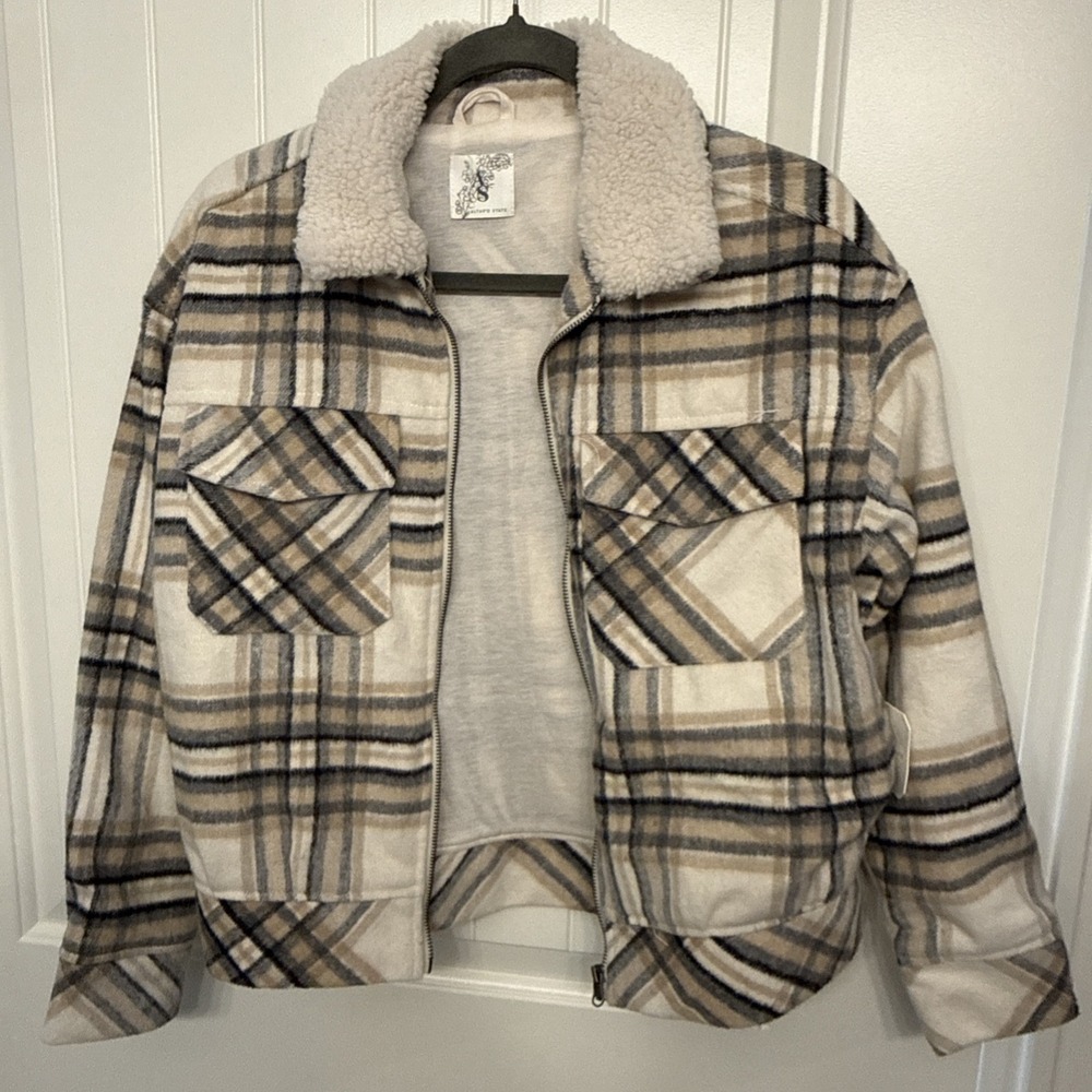 Woman's Alter'd State Heavy Flannel Jacket XS Tan/gray NWT